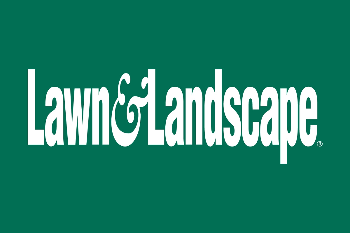 Lawn and Landscape magazine logo on solid green background