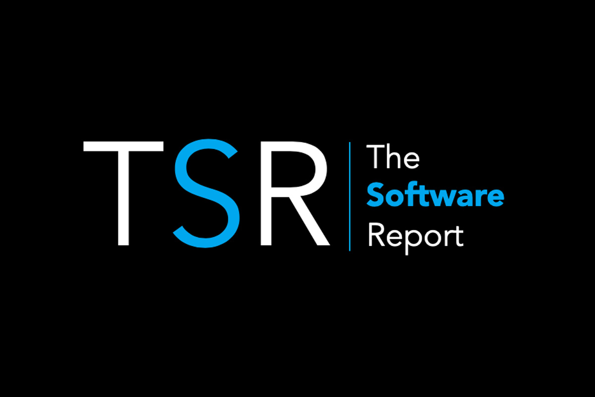 TSR The Software Report logo in white and blue on black background