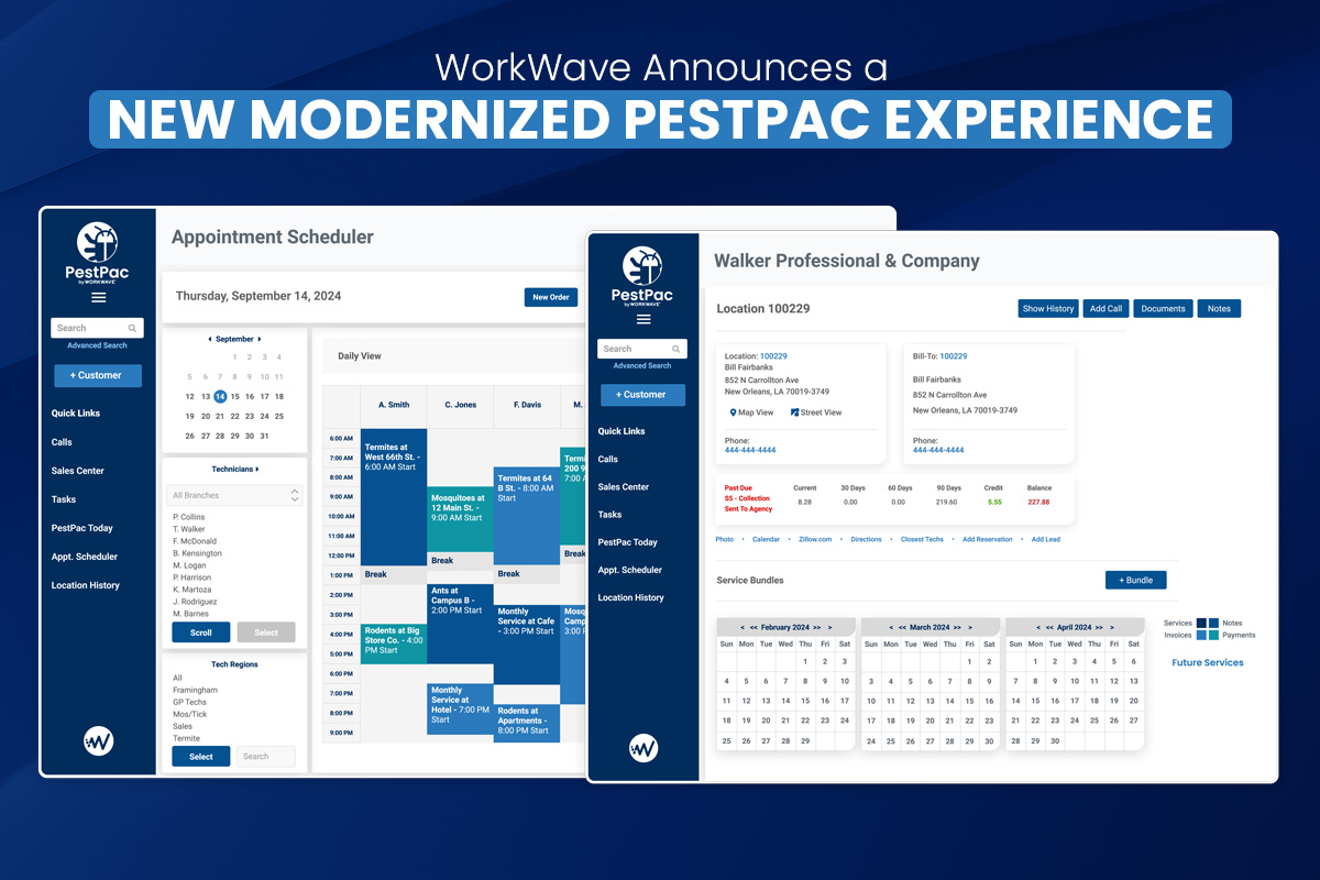 WorkWave's modernized PestPac experience with appointment scheduler and dashboard