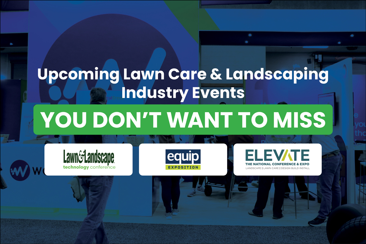 Lawn care and landscaping industry events promotional poster with conference logos