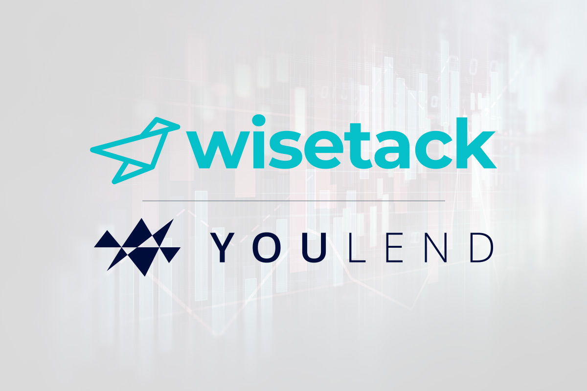Wisetack and Youlend logos on minimalist abstract background