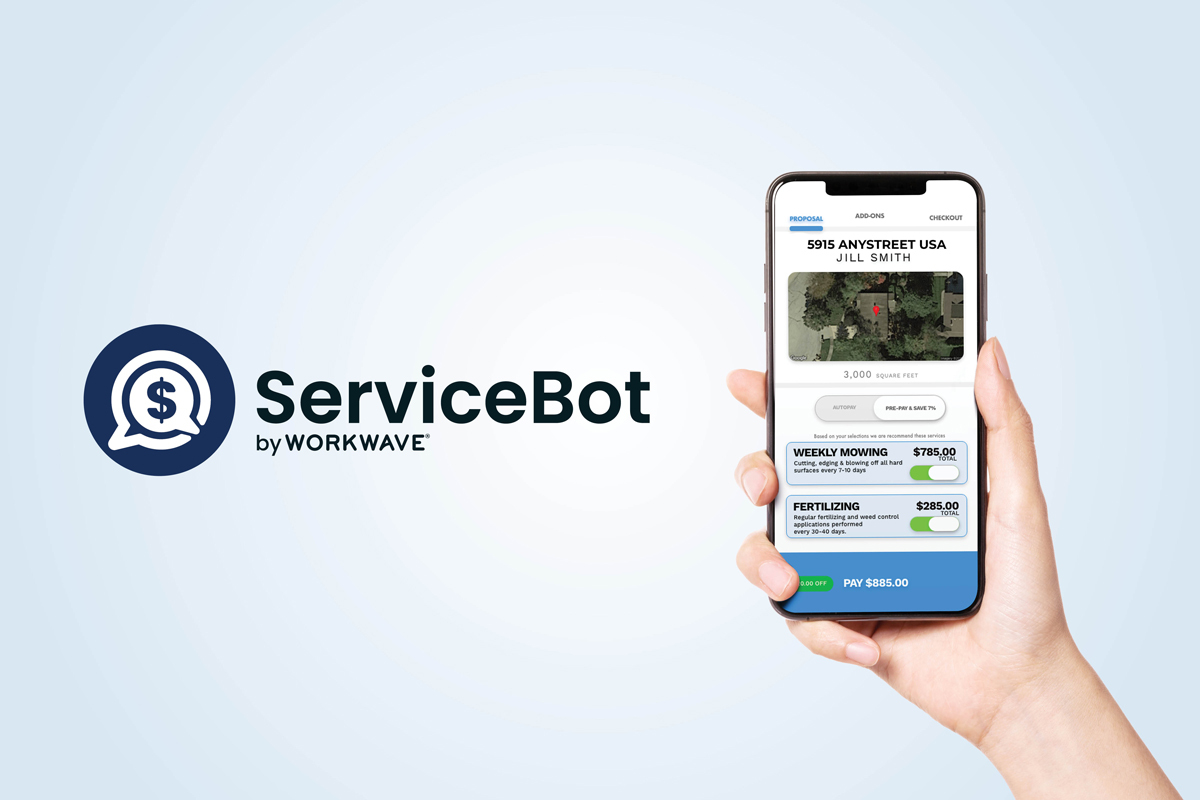 ServiceBot mobile app showing lawn care services and pricing