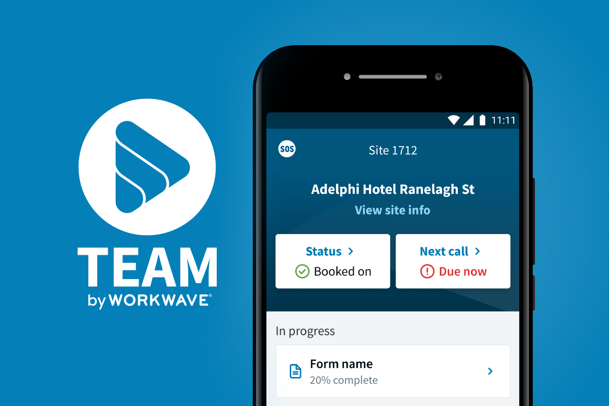 Team by Workwave mobile app interface showing Adelphi Hotel Ranelagh St booking