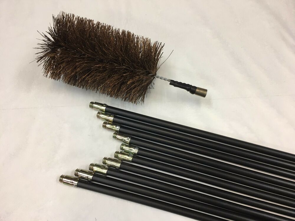 Chimney sweep brush with multiple extendable black metal rods