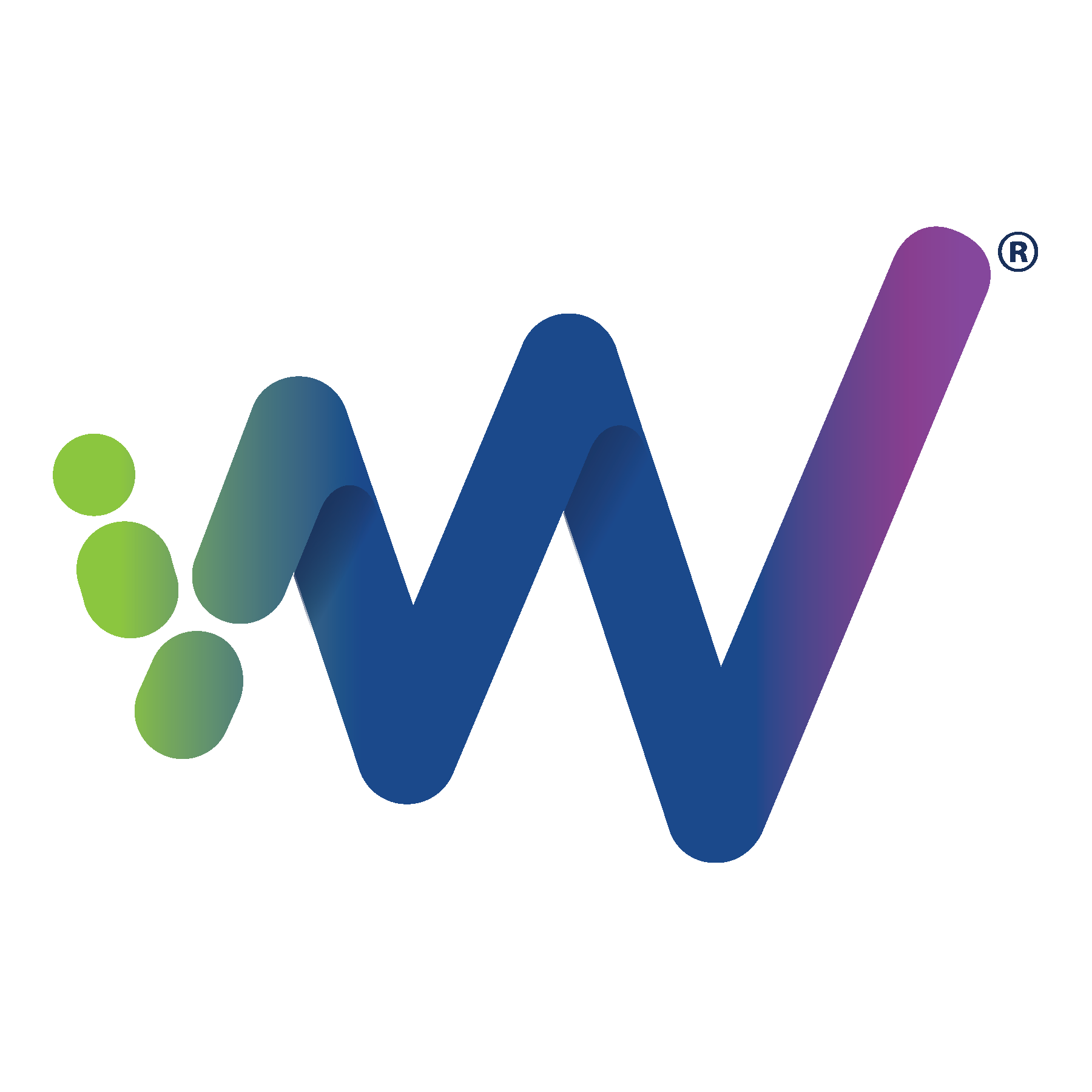 Stylized W logo with green dots and gradient blue-purple coloration