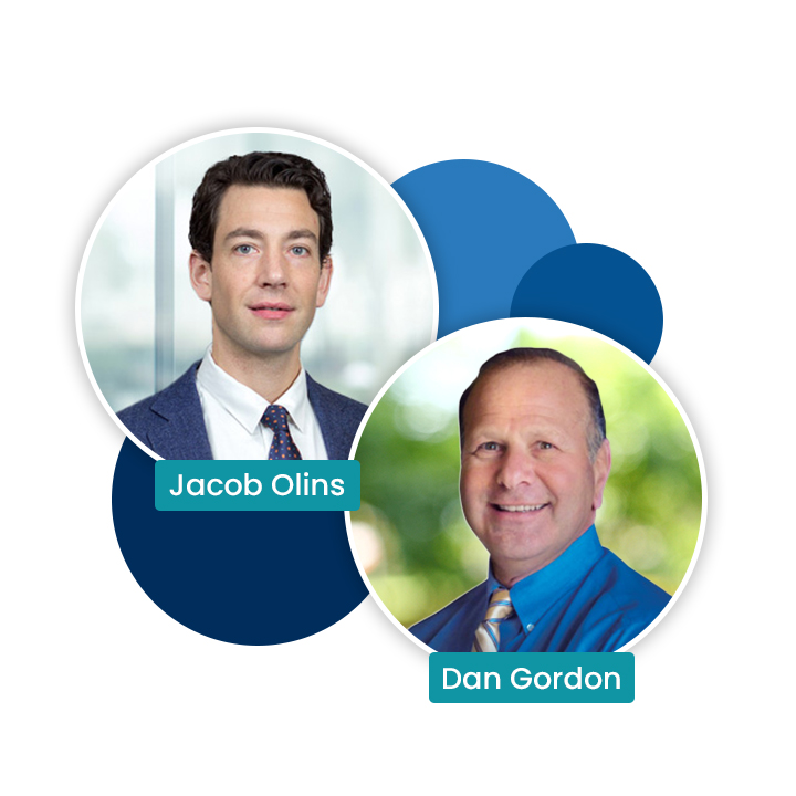 Two professional headshots of businessmen in blue-toned circular frames