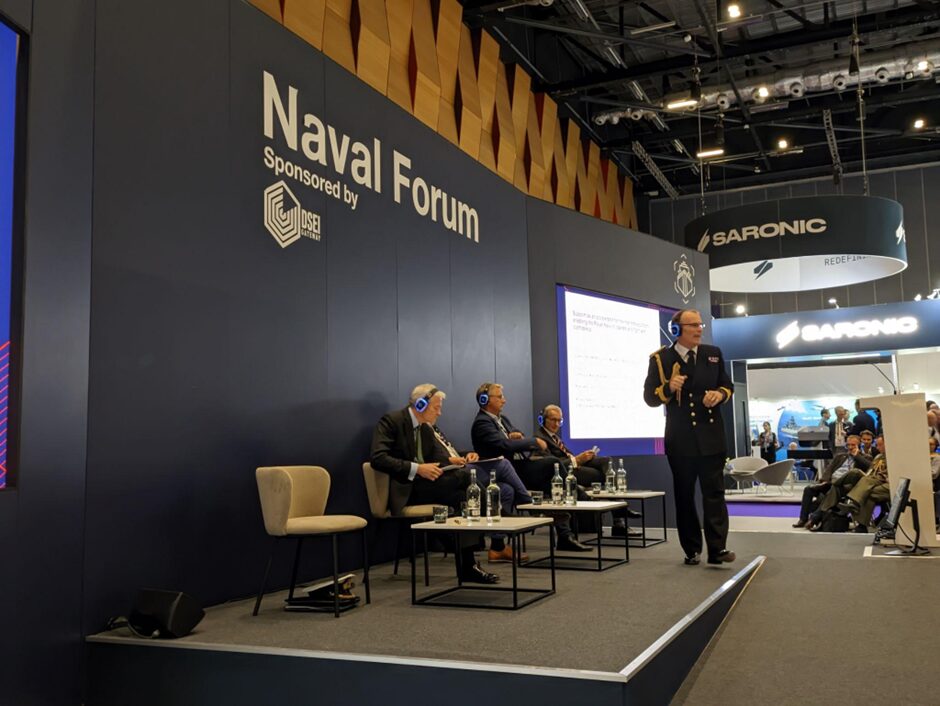 Commodore Marcel Rosenberg, Commander, H.M. Naval Base, Portsmouth - Royal Navy, speaking at DSEI UK on September 9, 2025