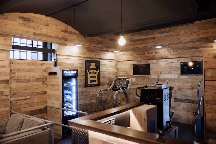 A group of people participating in a high-energy fitness class.