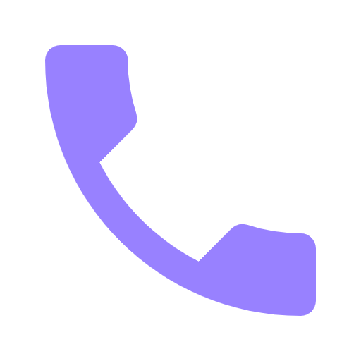 Purple phone handset icon tilted diagonally on a transparent background.