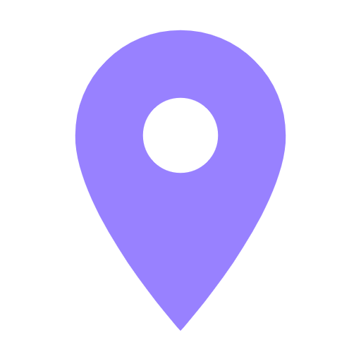 Purple location pin icon with a circular cutout in the center.