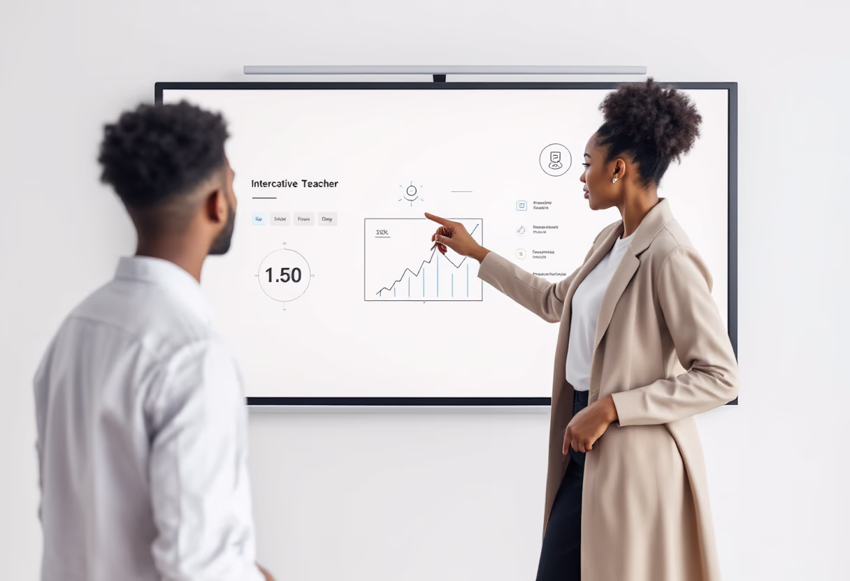 image of teacher using a smartboard (for a edtech)