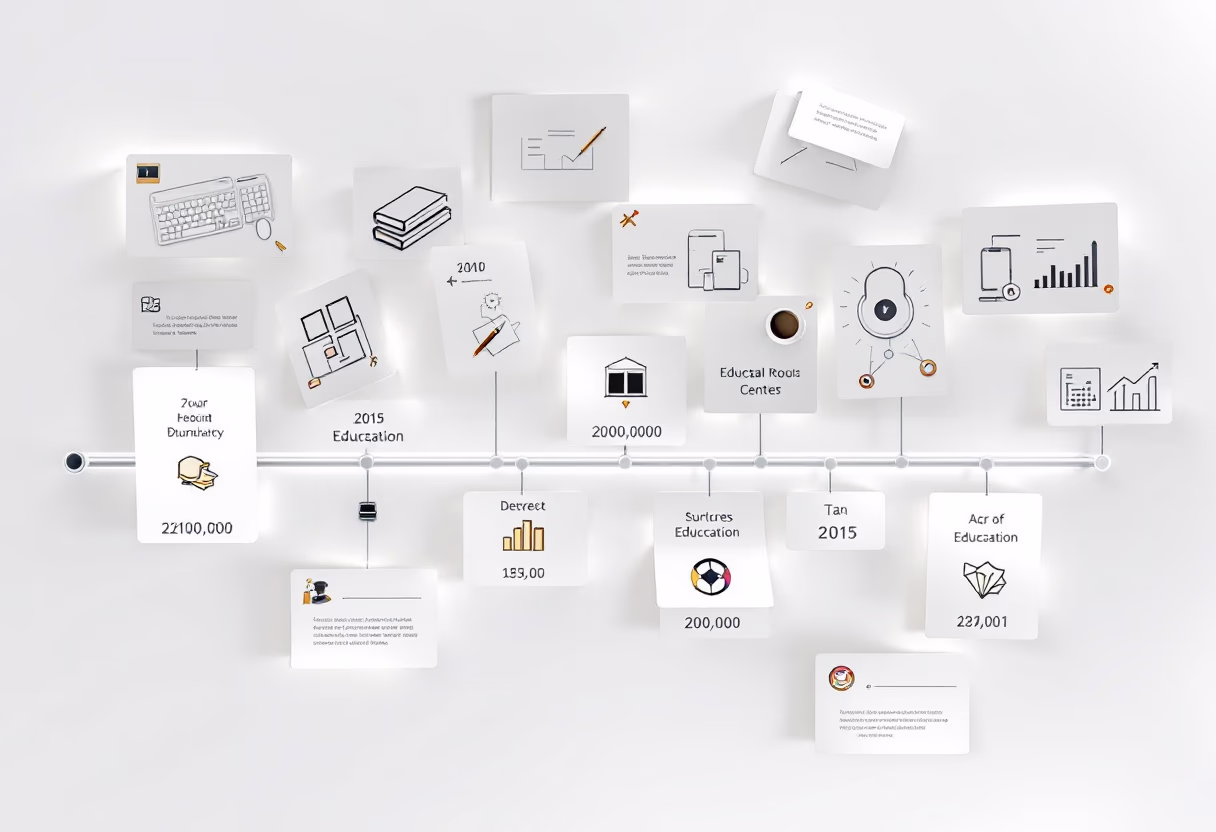 image of company milestones in a timeline format (for a edtech)