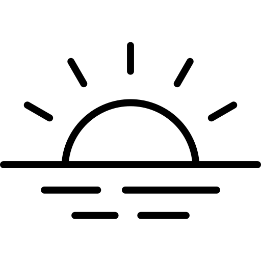 Minimalist sunrise or sunset icon with half-circle sun and horizon lines