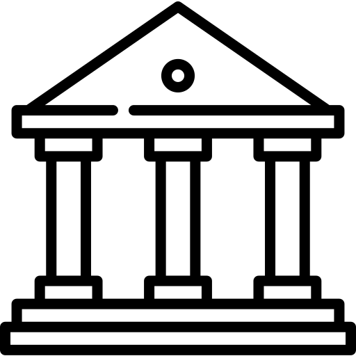 Minimalist line icon of a government or bank building with columns
