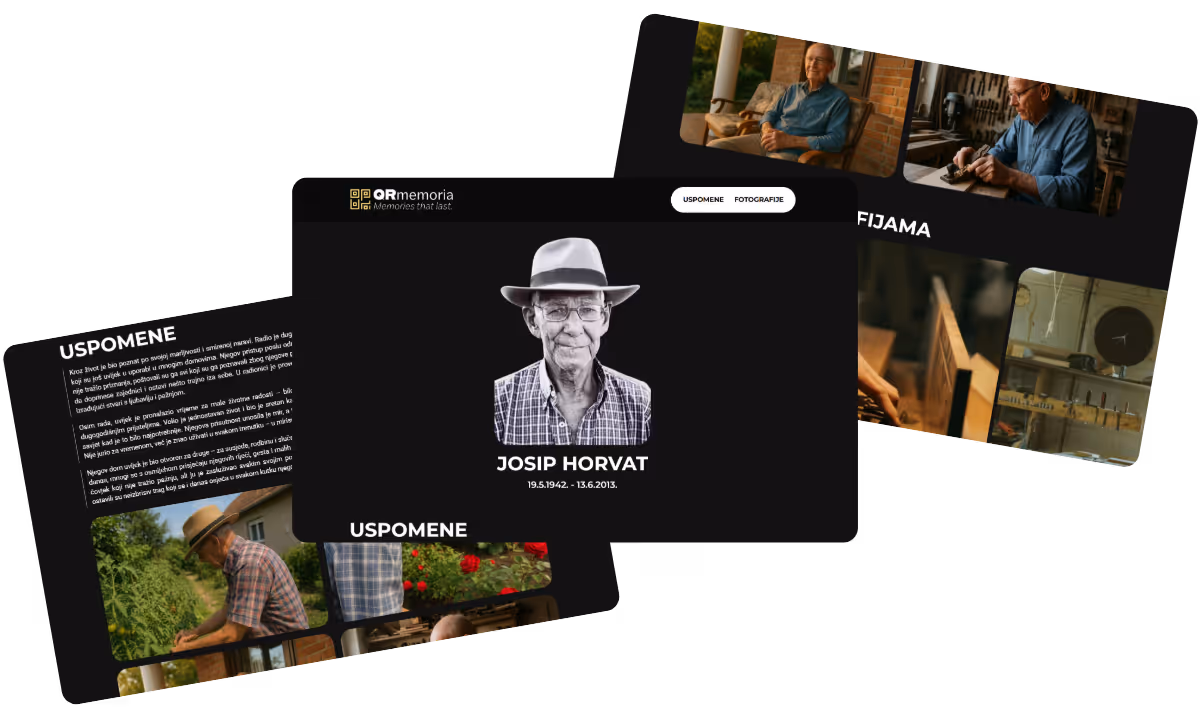 Graphic showcasing different QRmemoria website designs