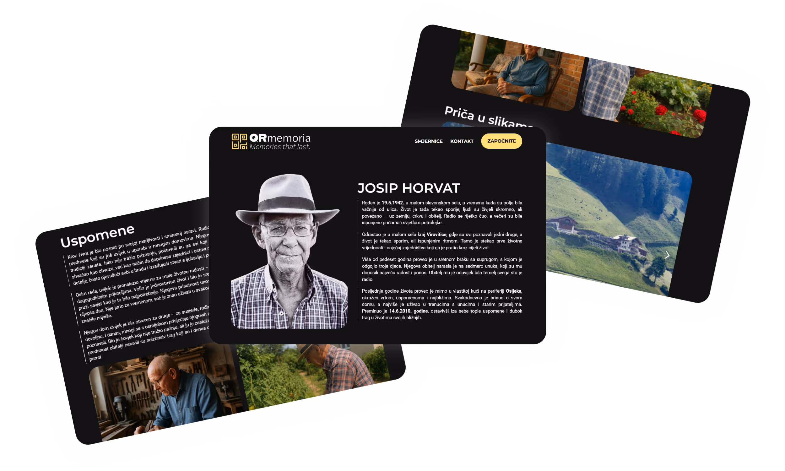 Graphic showcasing different QRmemoria website designs