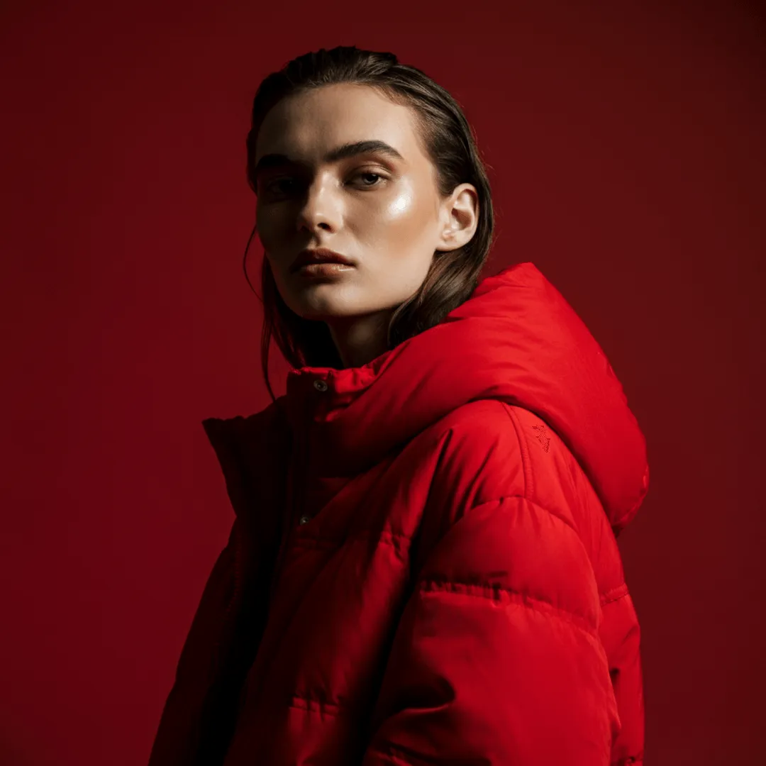 woman with red background