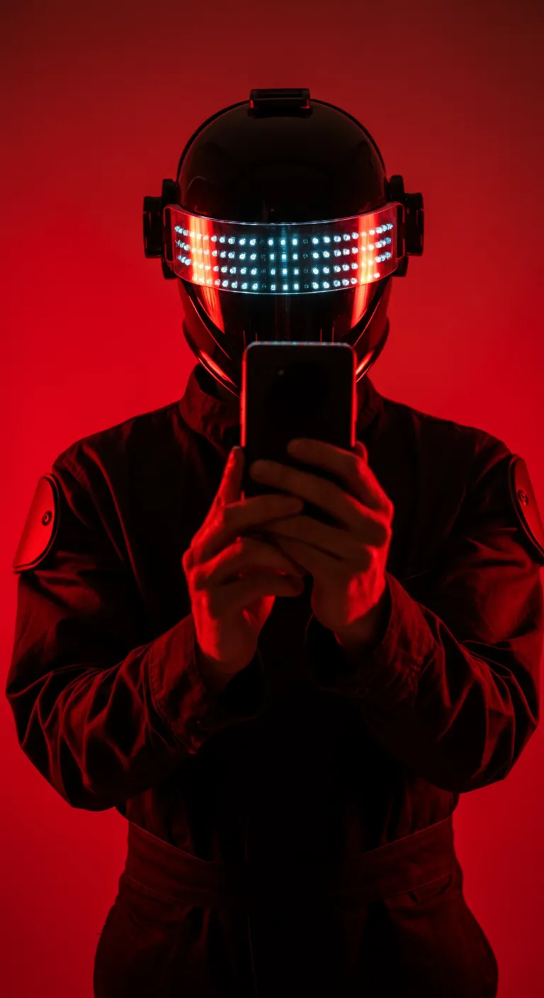 man with red background