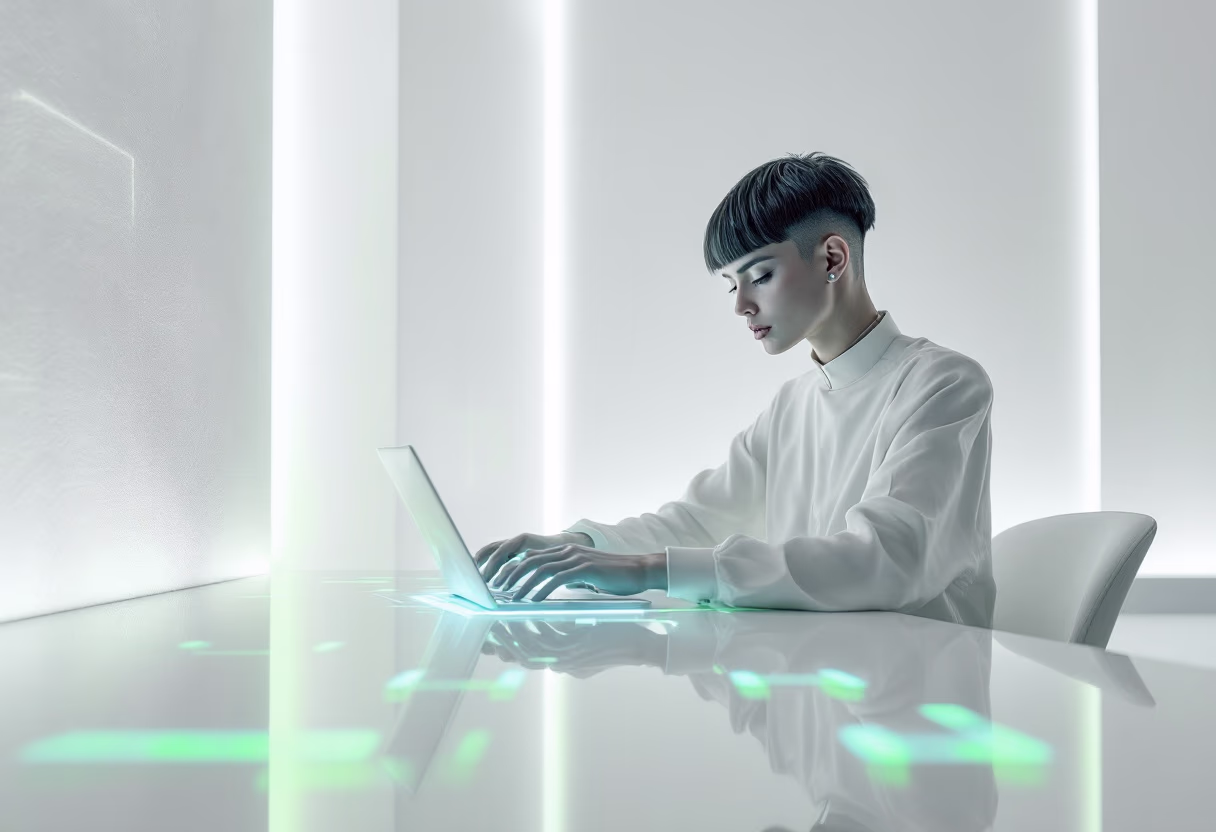 image of a person working on a computer in an office setting (for a mobility and transportation)