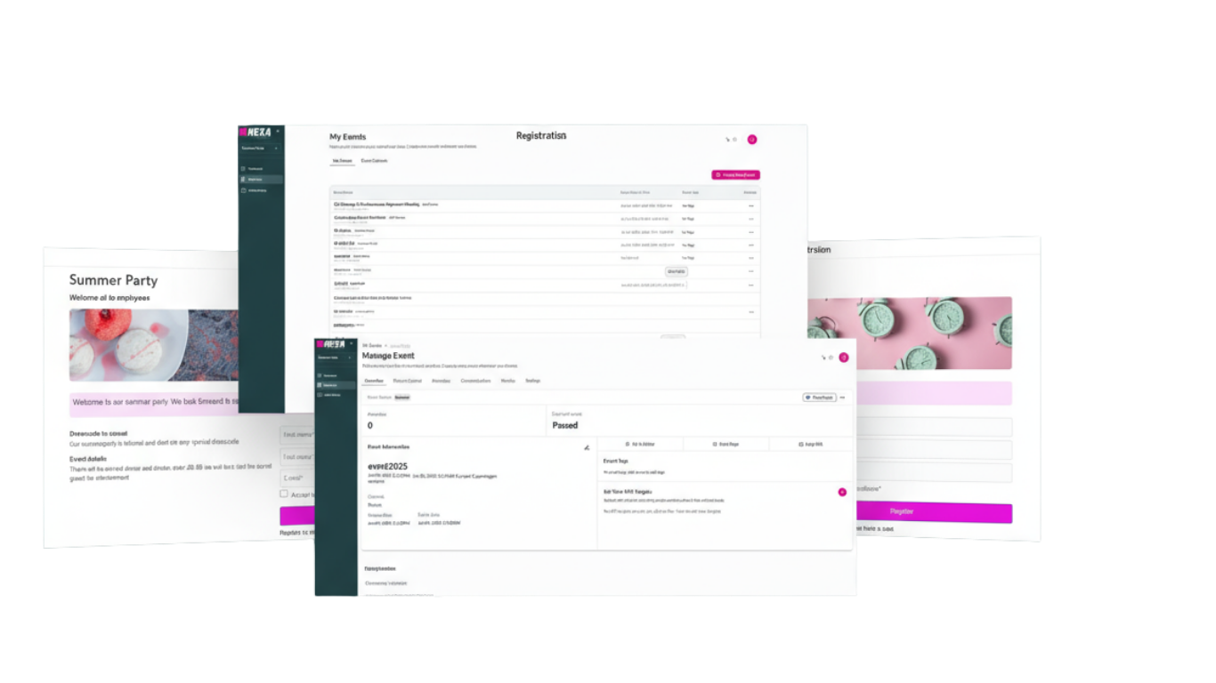 Screenshots from NEXA event management platform