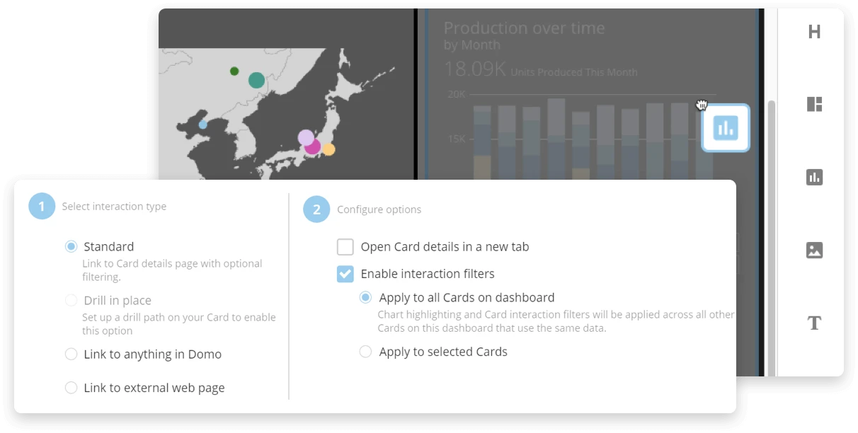Product feature Domo everywhere story drag drop options export