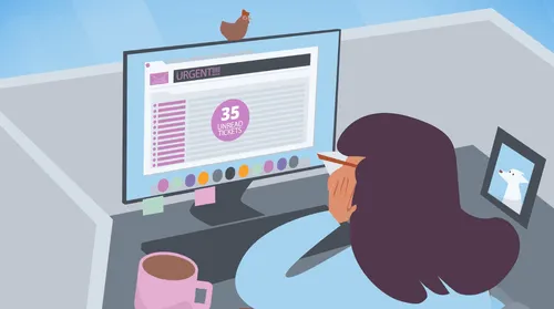 Illustration of a woman looking at the monitor