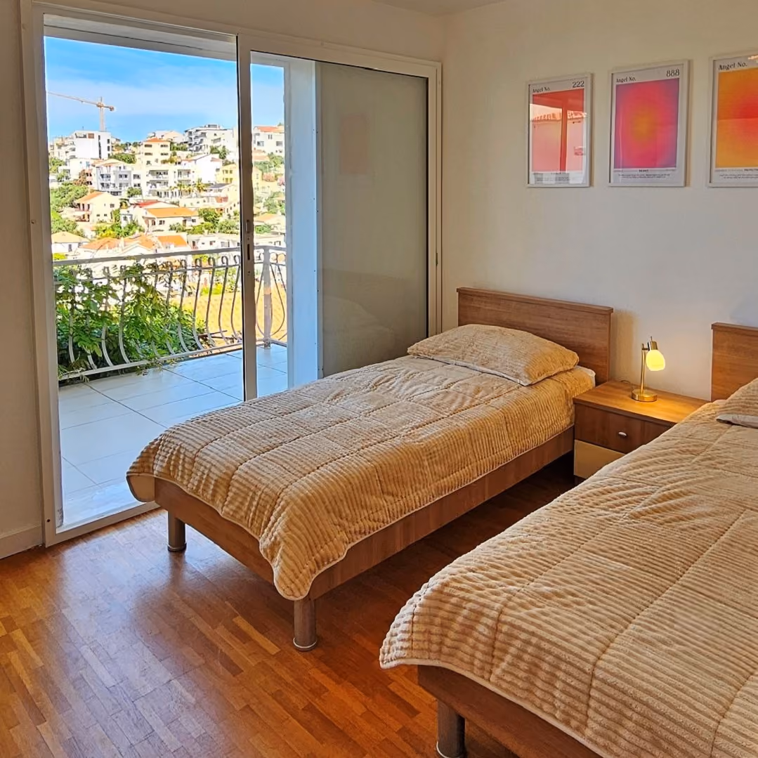 Villa Perla twin bedroom with balcony and views of Okrug Gornji near Trogir