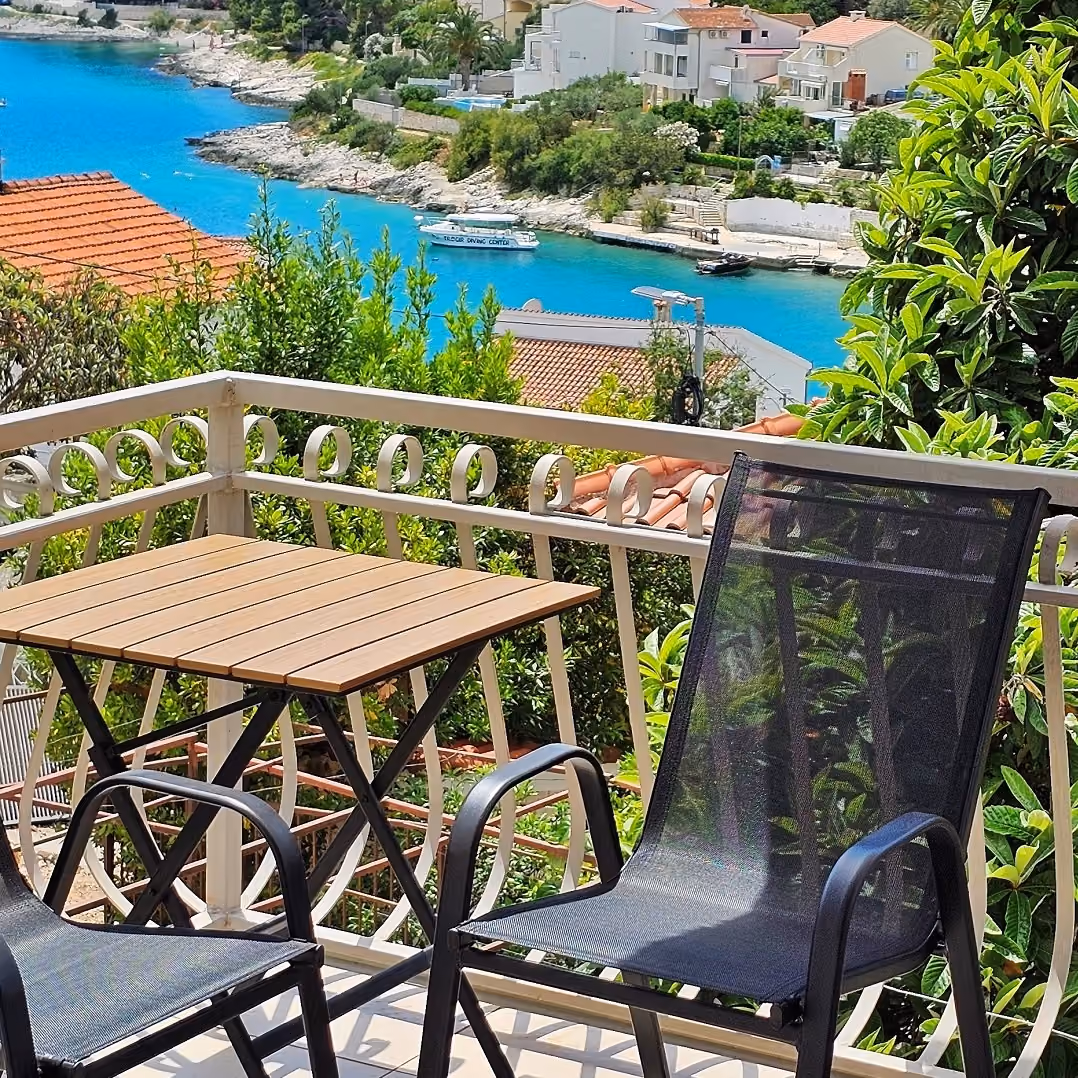 Villa Perla balcony with Adriatic Sea views in Okrug Gornji near Trogir