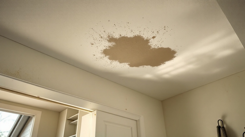 Brown water stain on an interior ceiling.