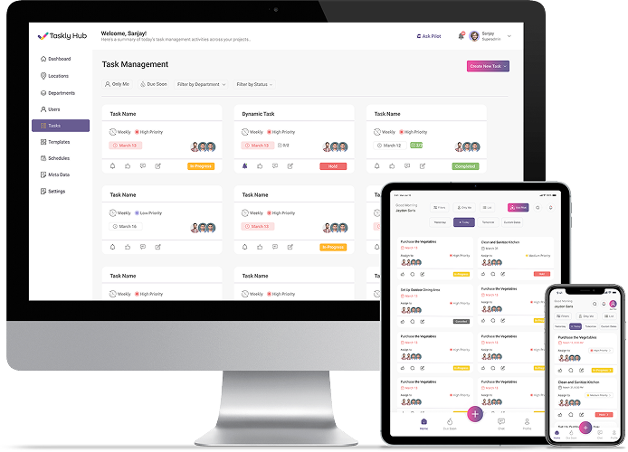 TasklyHub dashboard displaying projects, tasks, and team collaboration in a clean interface