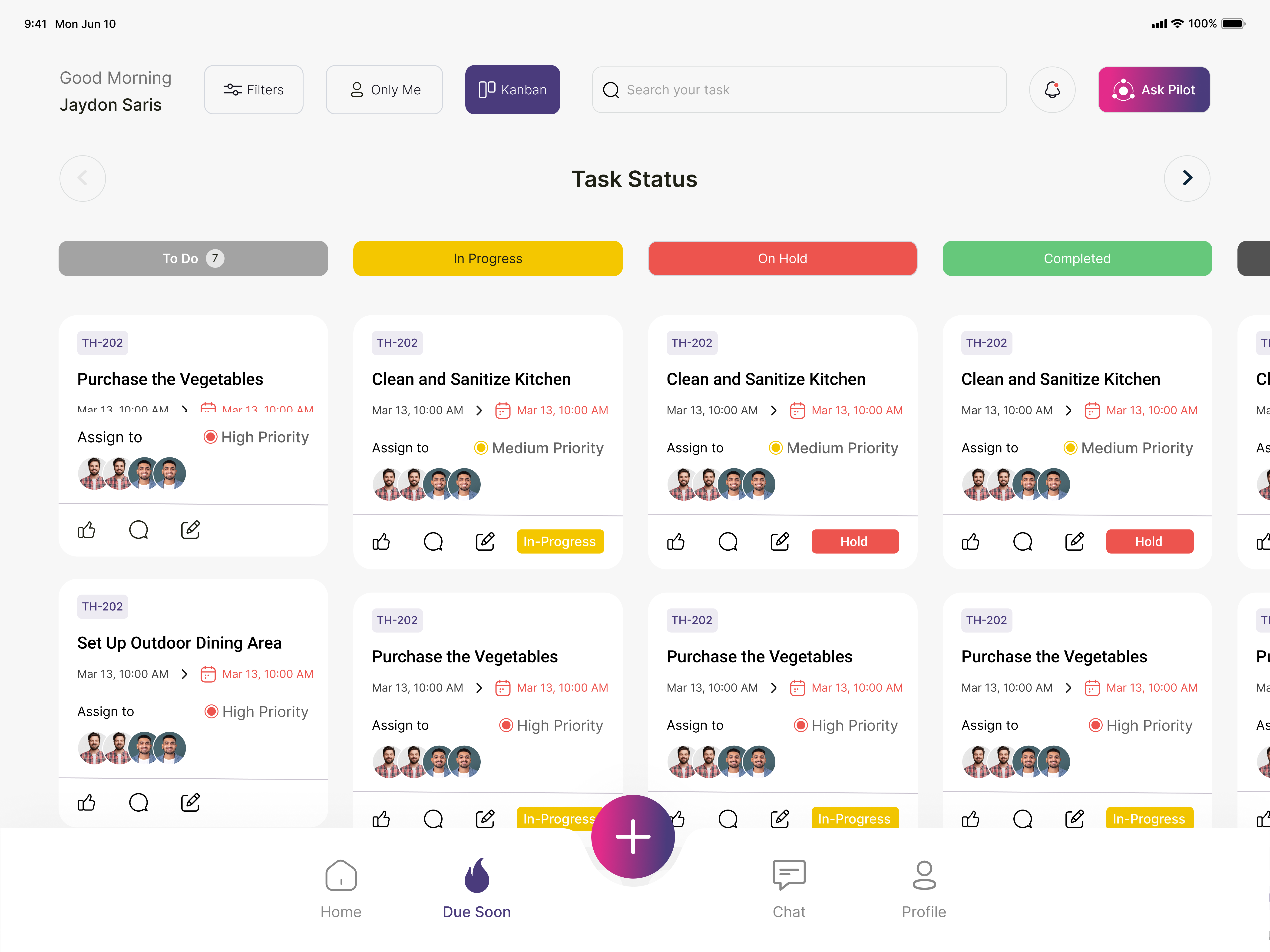 TasklyHub Kanban board displaying tasks organized by status columns like 'To Do', 'In Progress', and 'Completed' for project workflow visualization
