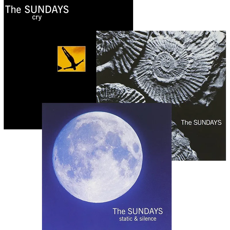 Three album covers by the Sundays. "Cry" (which is actually an EP), "Static & Silence", and "Reading, Writing, and Arithmetic".
