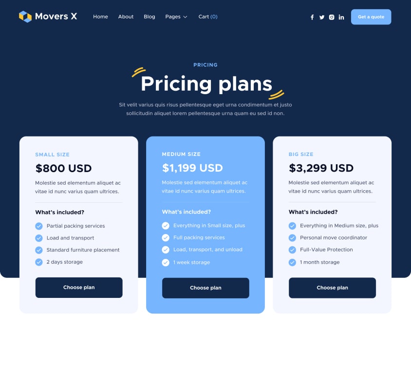 Packages - Movers X Webflow Template