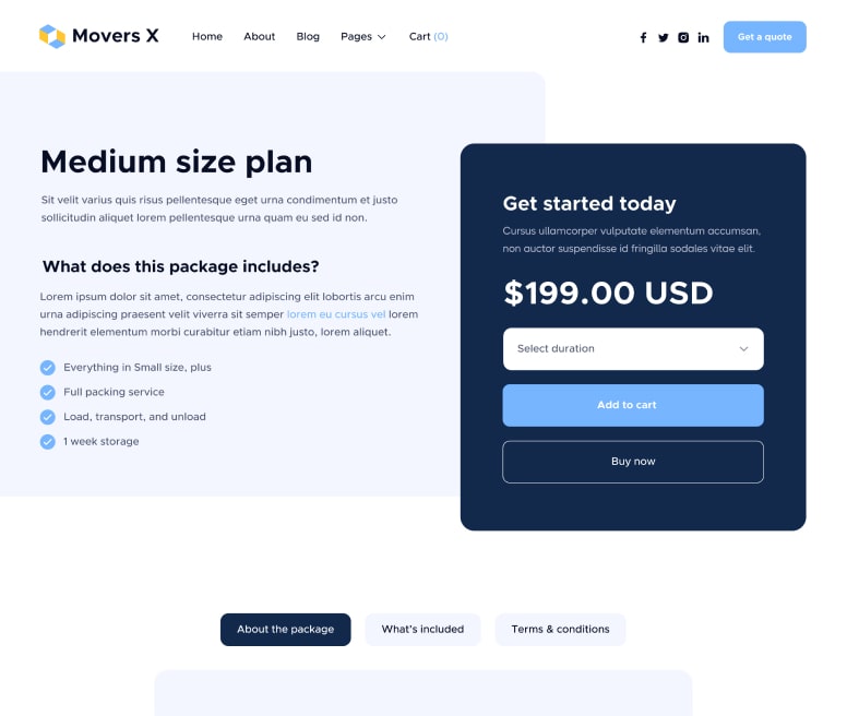 Single Package - Movers X Webflow Template