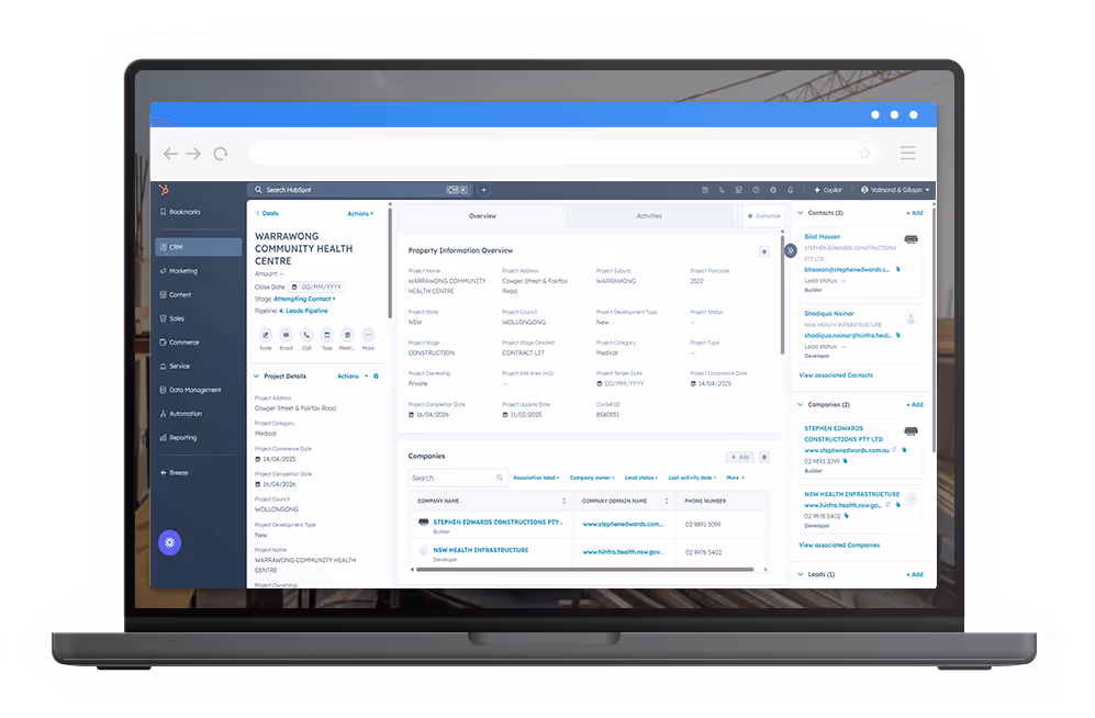 Laptop showing Cotality Corelogic Project Data in Hubspot