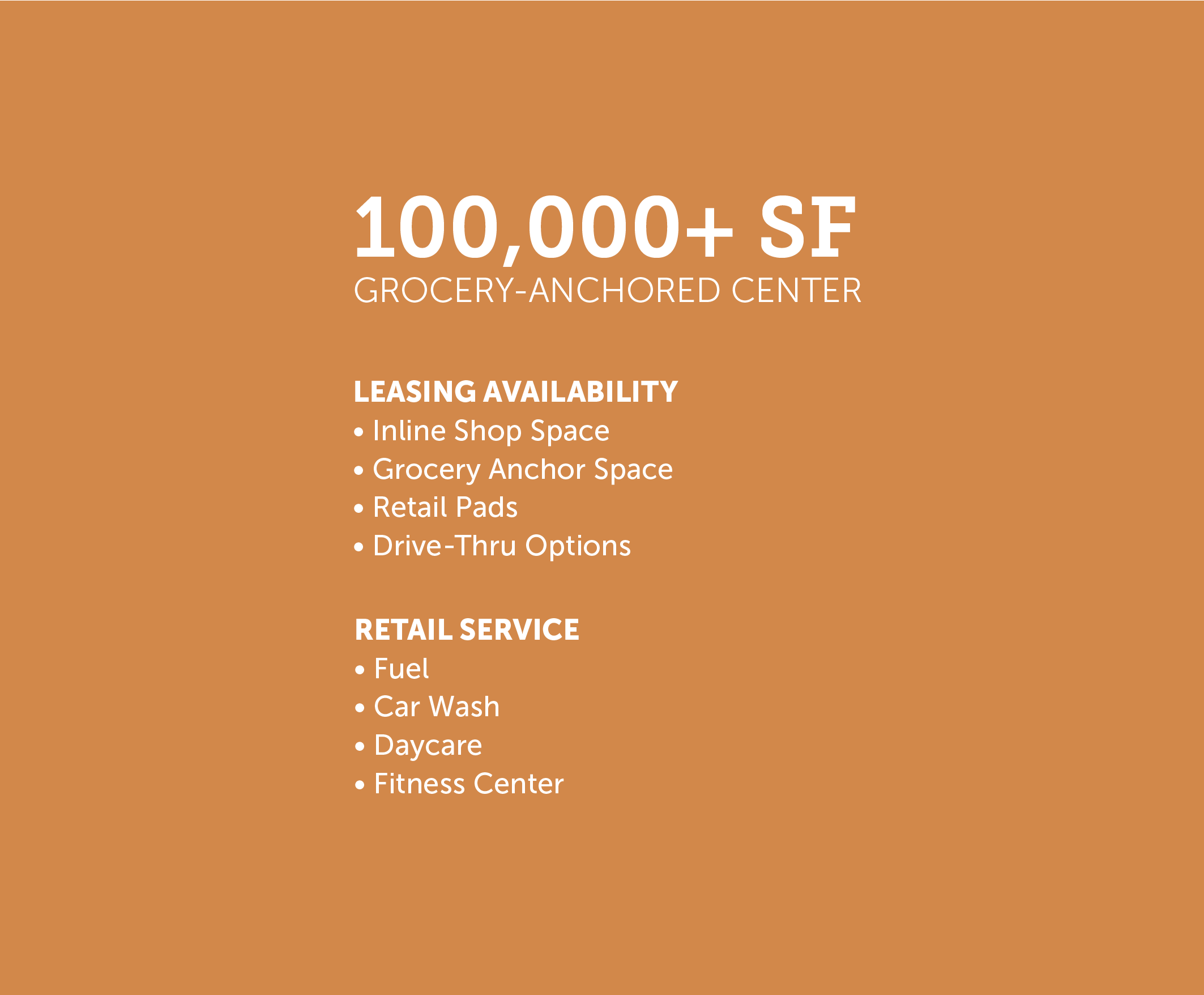 Text graphic with information about leasing availability and retail service