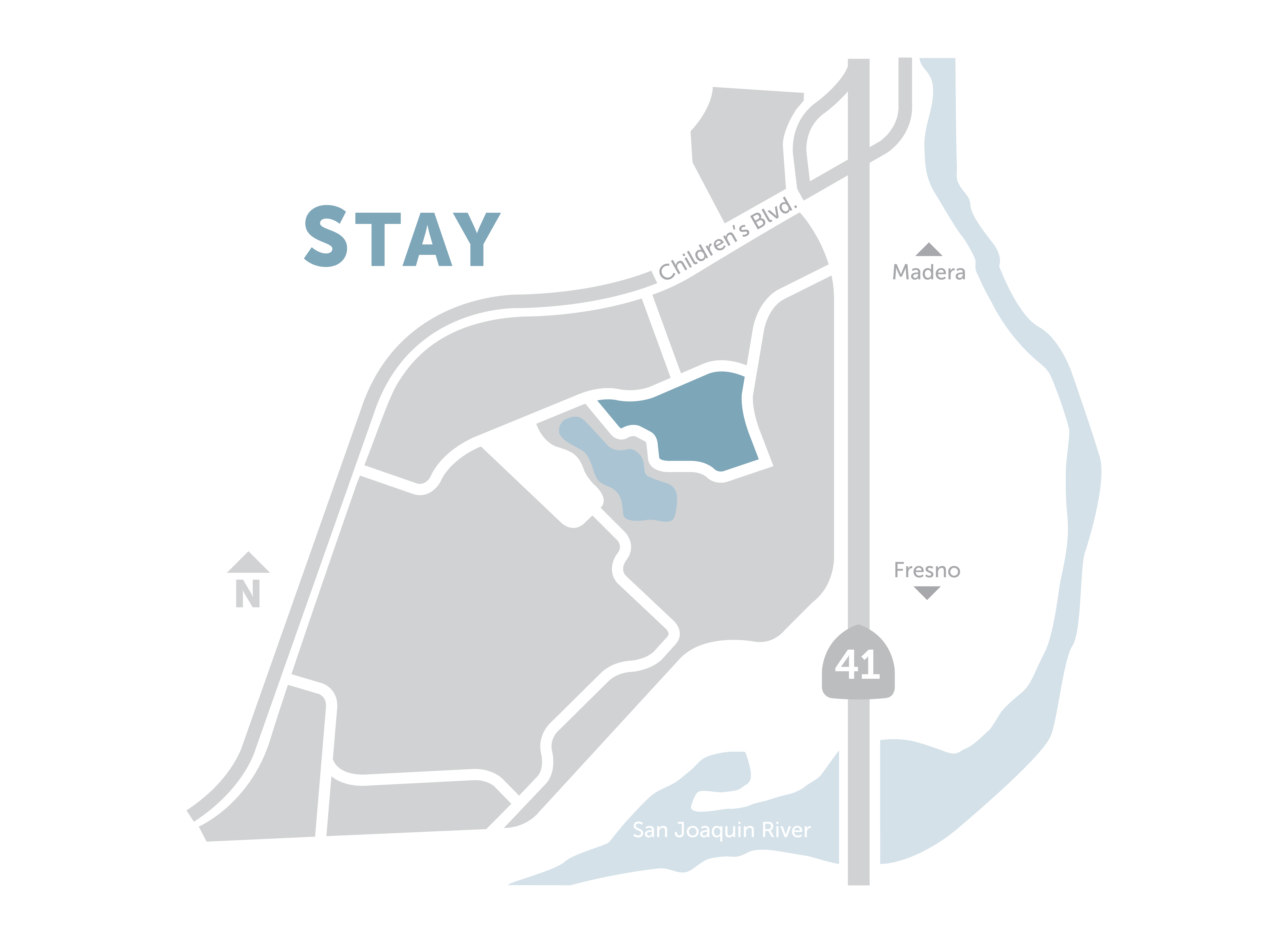 Map graphic showing Hospitality district within the development campus.