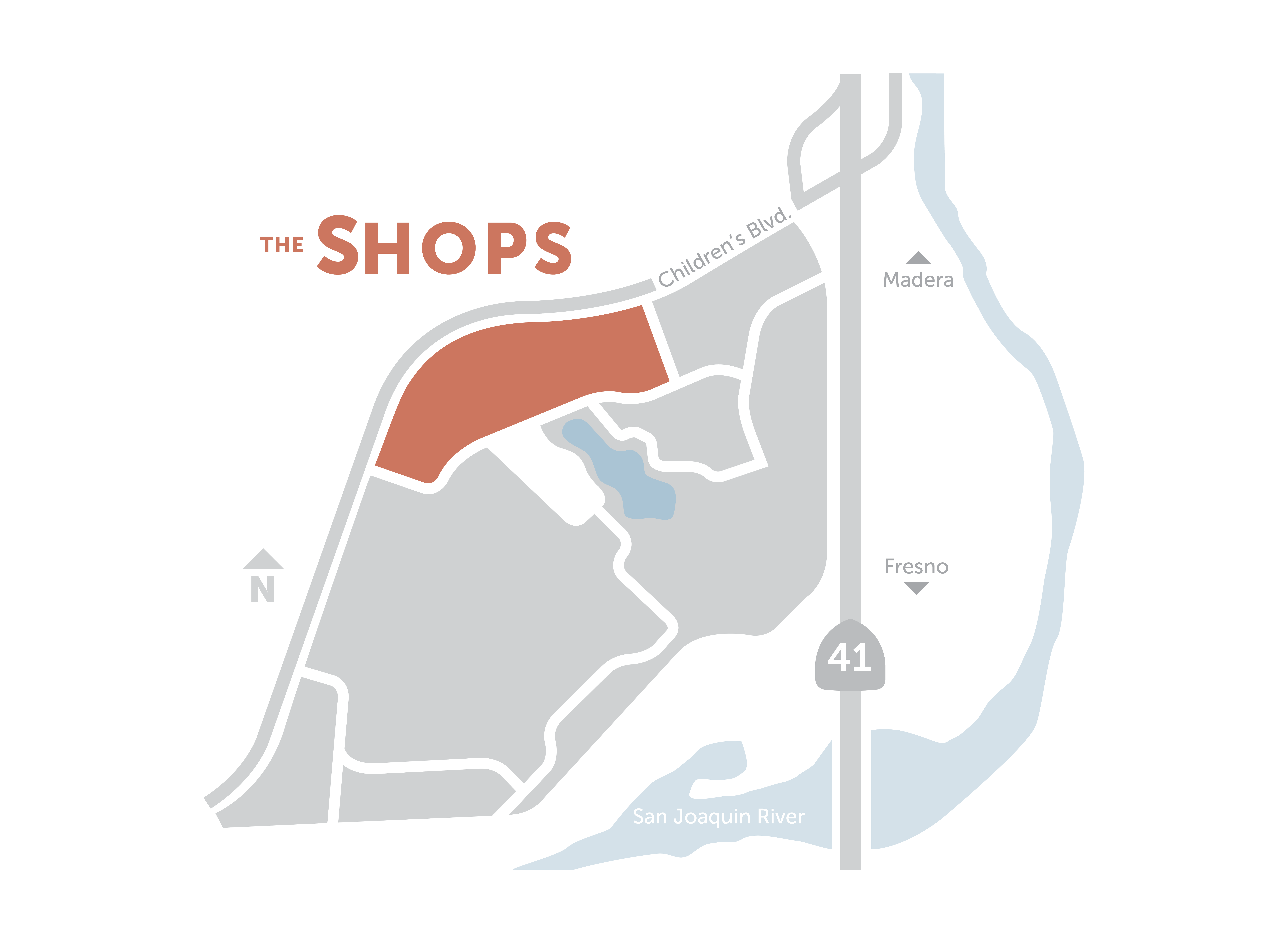 Map graphic of The Shops location within the campus.