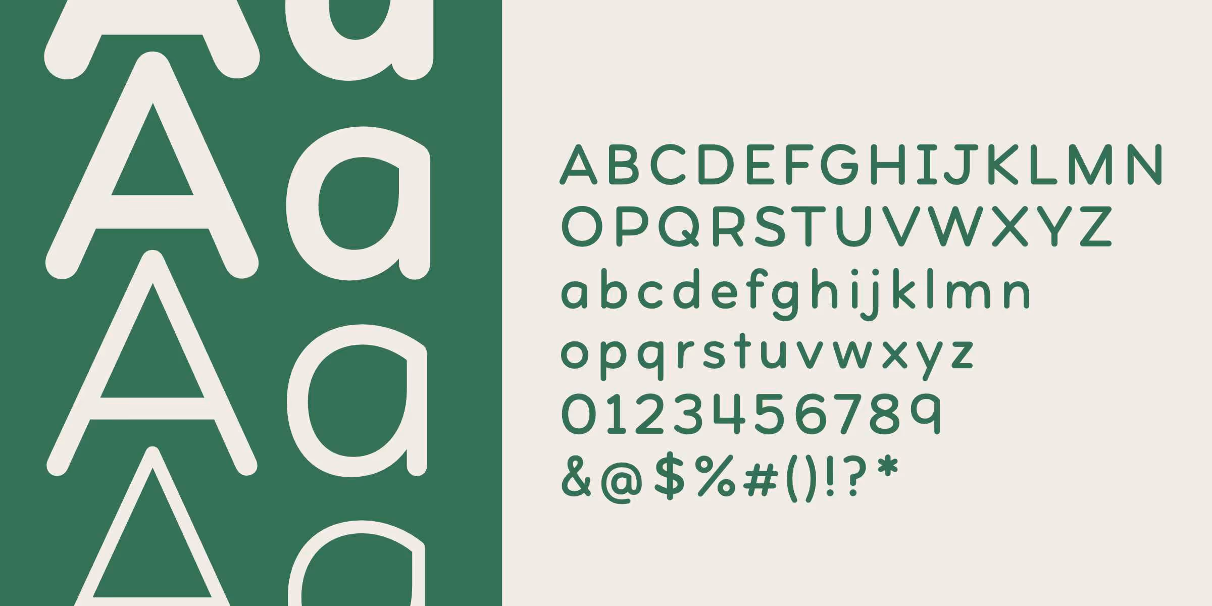 Uppercase and lowercase A's that show the different weights and a demonstration of the full alphabet.