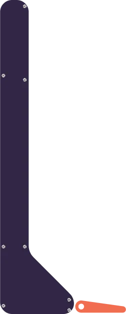 Purple and orange corner component styled like a pinball rail