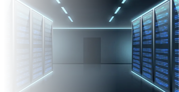 Dark futuristic server hallway with AI-ready infrastructure