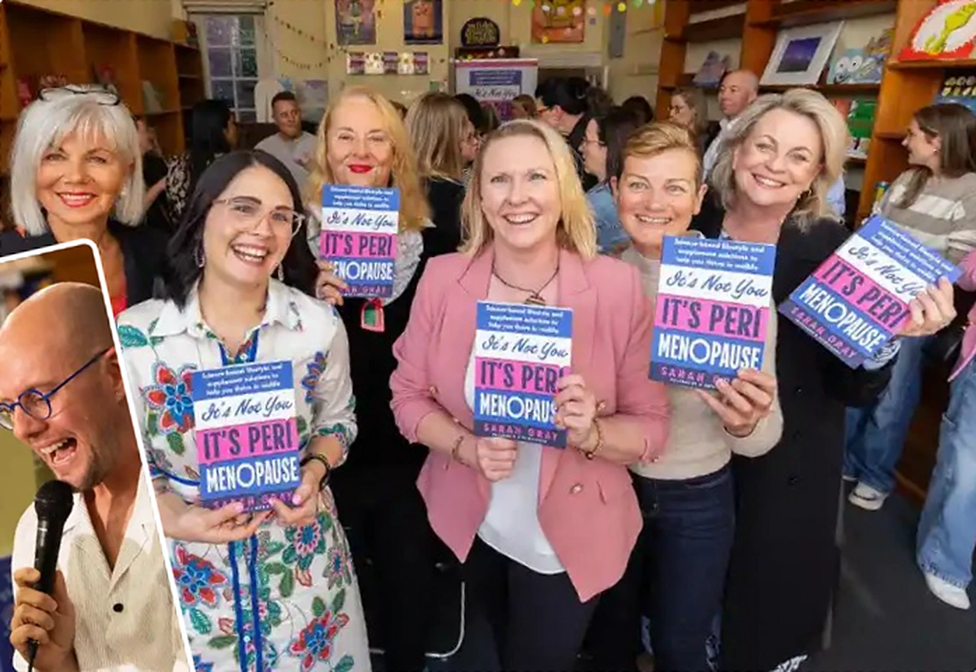 EAC authors and guests celebrating a book launch, holding up copies of the book