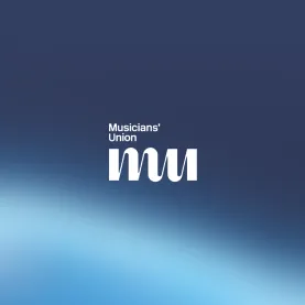 Musicians’ Union logo in white on a blue gradient background.