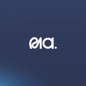 White abstract lowercase letters 'ea' logo on a dark blue gradient background.