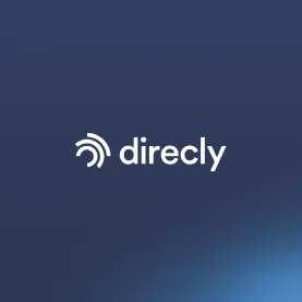 Directly company logo with stylized signal icon on dark blue background.