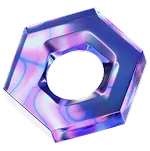 Three-dimensional hollow hexagonal shape with a glossy, iridescent purple and blue surface.