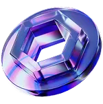 Shiny blue and purple hexagonal 3D geometric object with a hollow center.