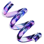 Blue and purple metallic spiral ribbon on a white background.