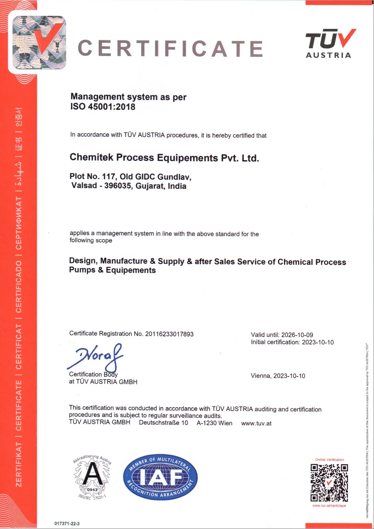 ISO 45001:2018 Certificate