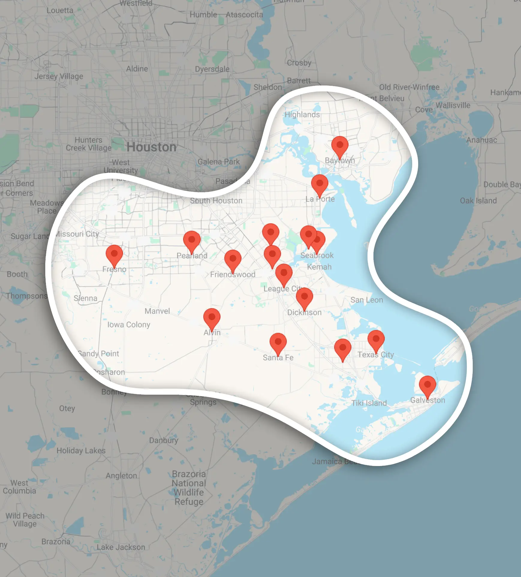 Coastal Roofing Specialist LLC Service Area Map